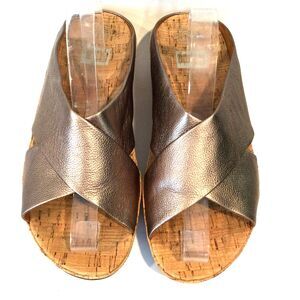 FitFlop Kys Bronze Size 9 Women Leather Crisscross Cork Slide Sandals EU 41 UK 7